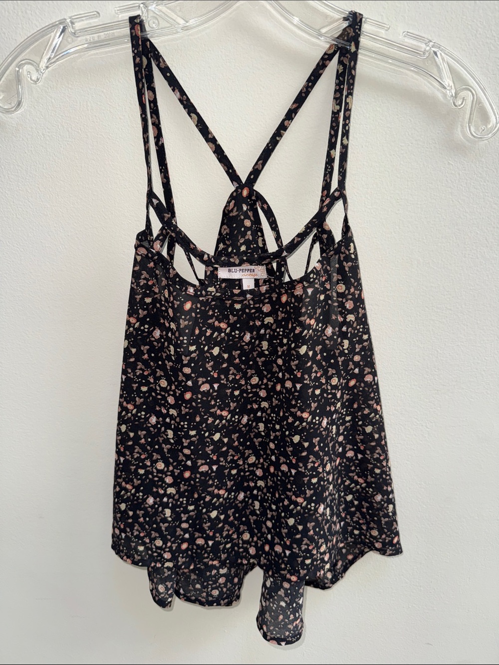 Blu Pepper Black Floral Strappy Cami Tank Top